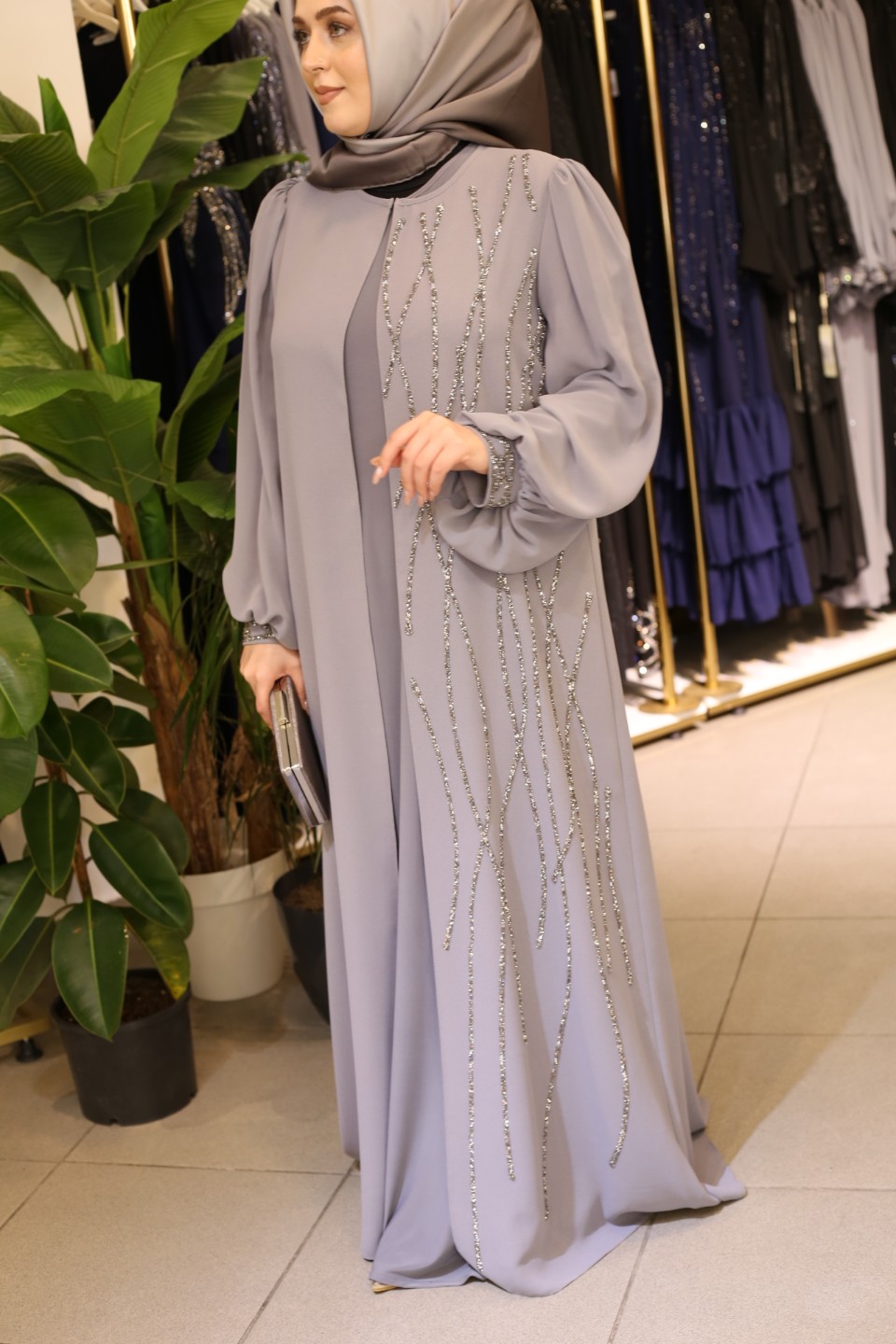 440 kodlu GRİ renk abaya