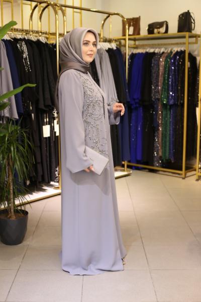 438 kodlu gri renk abaya