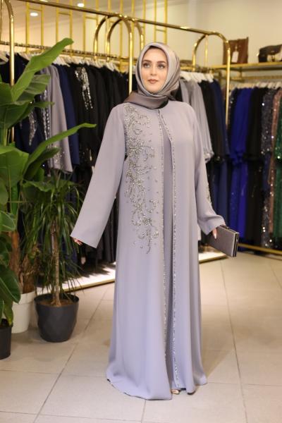 438 kodlu gri renk abaya